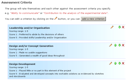 A list of assessment criteria